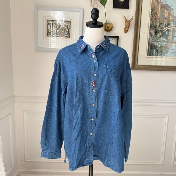 Vintage Northern Tradition Snowman Denim Chambray Button Up Shirt XL - Picture 3 of 9